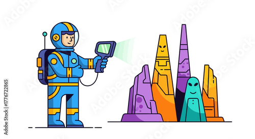 Astronaut Exploring Alien Landscape With Advanced Technology For Discovery Purposes