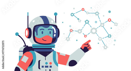 Astronaut Exploring Celestial Cartography Pointing to a Starry Constellation Diagram