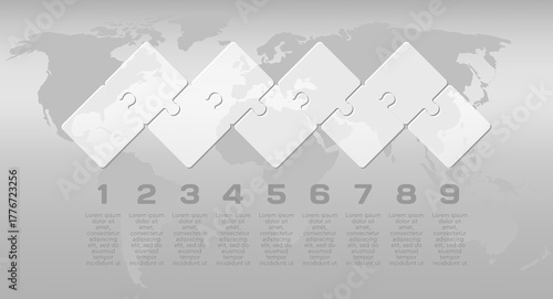 Nine steps line infographic, puzzle diagram