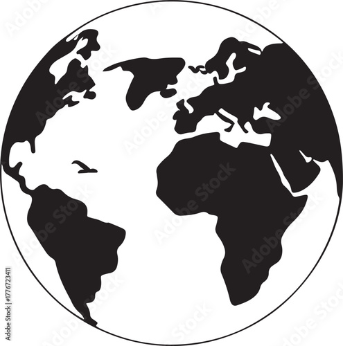 Black Silhouette of the Earth Globe Showing Continents world planet
