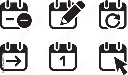 Calendar Icons Showing Different Actions and Dates With White Background Keywords: calendar, date