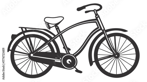 Silhouette of a classic bicycle with curved frame and sprung seat design in black and white style created with generated ai