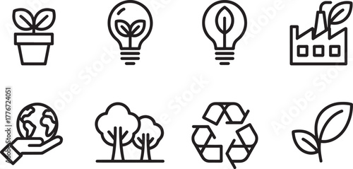 Eco Friendly Icons Plant Lightbulb Earth Factory Recycling Leaf ecology environment