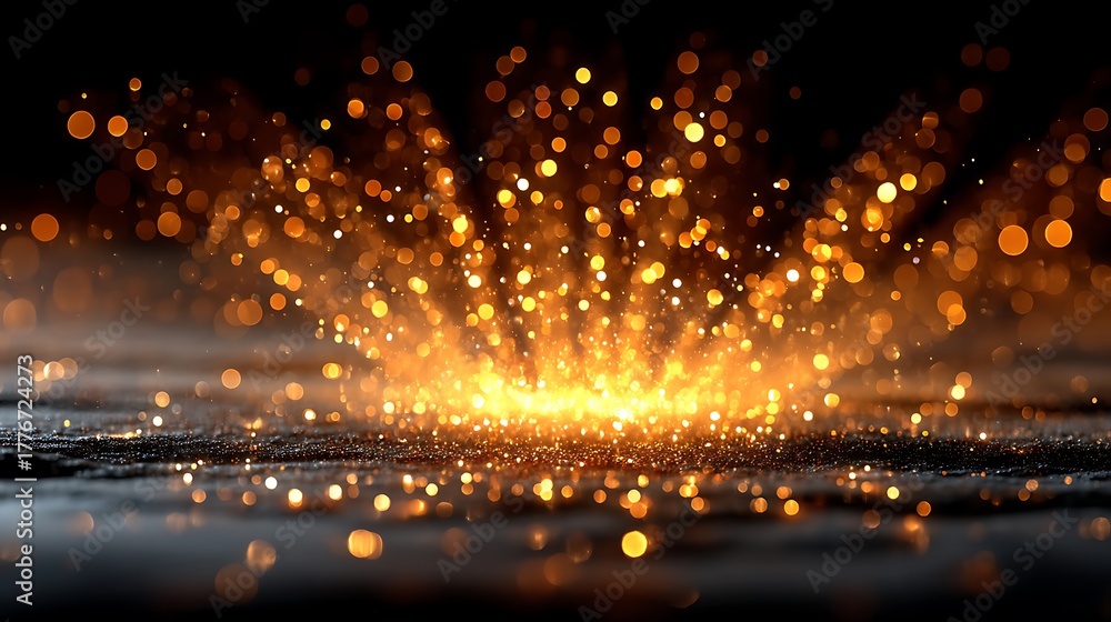 Obraz premium Glowing golden light particle explosion high resolution image