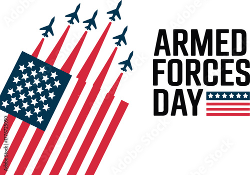 Armed Forces Day Graphic with Jet Fighters and American Flag Stripe Design for Military Tribute and National Patriotic Event