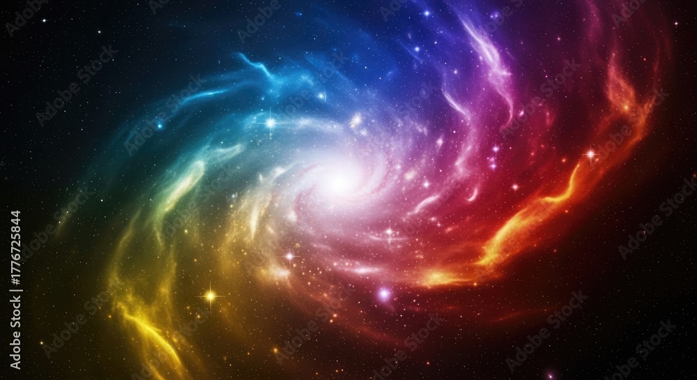 Obraz premium Vibrant Spiral Galaxy in Deep Space with Colorful Nebula and Stars.