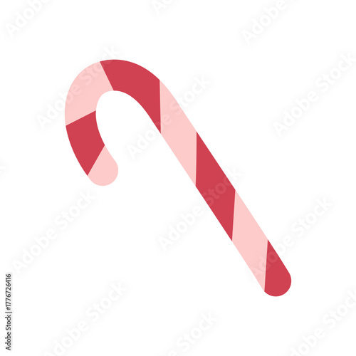 A cute illustration of a pink and red candy cane. Christmas design element