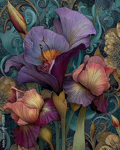 Gorgeous iris flower artistic painting high resolution image