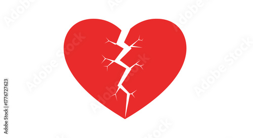 Shattered Heart Icon: Red Broken Heart with Crack Symbol
