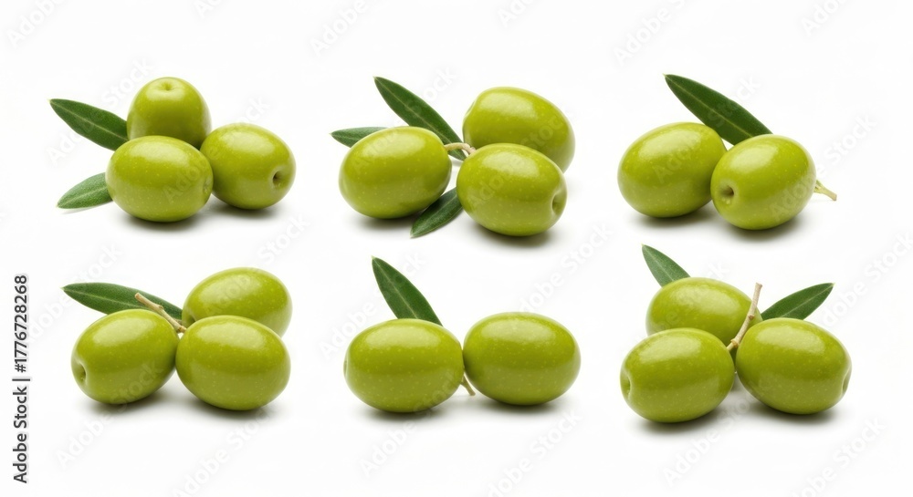 custom made wallpaper toronto digitalSix clusters of green olives with leaves against a clean white background
