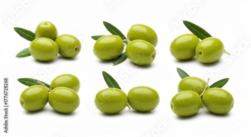 Wallpaper Mural Six clusters of green olives with leaves against a clean white background Torontodigital.ca