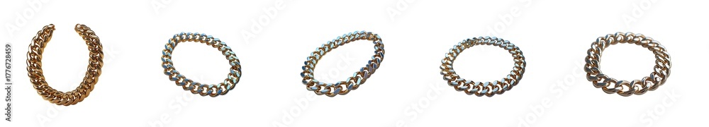 Obraz premium Collection of five bracelets, including a gold tennis bracelet and four silver tennis bracelets, isolated on transparent background