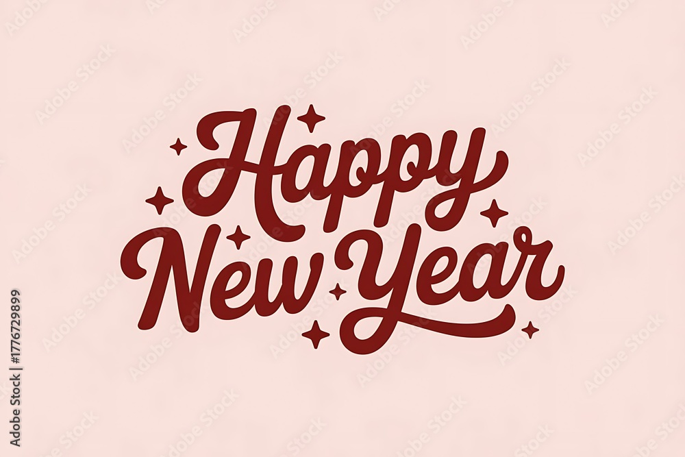 Fototapeta premium Happy new year lettering on light pink background for holiday celebration card