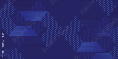 Dark Blue Background with Interlocking Hexagon Line Art. Vector illustration.