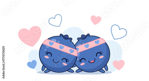 Charming Blueberry Couple With Heart Embellishments And Sweet Expression Illustration