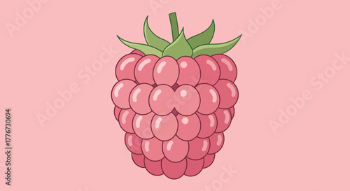 Cartoon Raspberry Illustration On Pink Background: Freshness And Sweetness Visualization