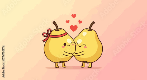 Charming Pear Characters Are Expressing Affection and Show Adorable Expressions of Love