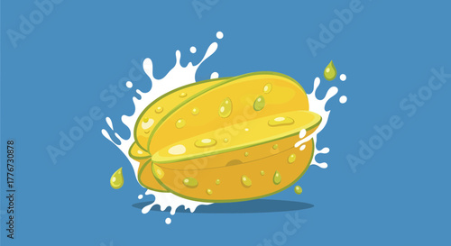 Cartoonish Carambola With Water Splashes Against Blue Background A Fresh Fruit Concept