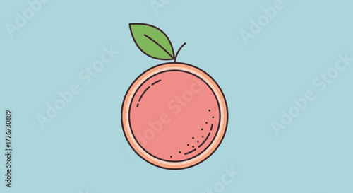 Cartoonish Citrus Fruit Illustration With Green Leaf on a Smooth Teal Backdrop Design