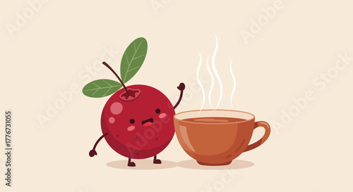 Charming Animated Cranberry Companion Enjoying Steaming Beverage In The Morning