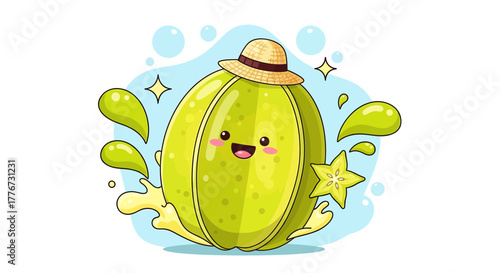 Cheerful Carambola Adorned Beachwear And Smiling, Summer Fruit Illustration