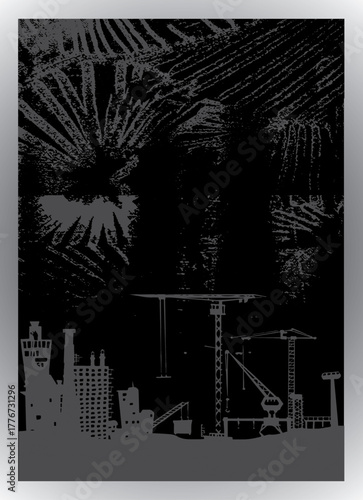 Dark Industrial City Skyline Grunge Sublimation Pattern Design - Urban Sportswear Jersey Template