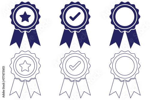 Badge with ribbon icon collection. Ribbon, Badges with star, Tick mark symbol. Vector Illustration. verified, checkmark award badges collection. Certified Badge Icons for Professional, Associate, Spec