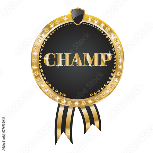 gold medal with ribbon