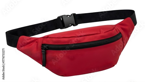 Red fanny pack waist bag belt bag hip bum bag travel money pouch for men women festival rave running on transparent background
