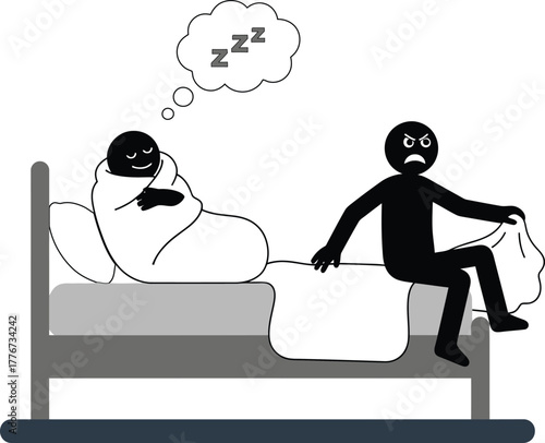 One Person Snoring Loudly While Another is Awake and Angry in Bed sleep couple