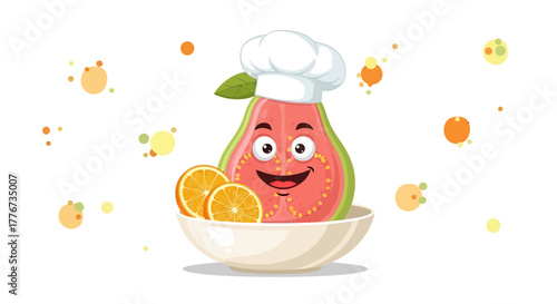 Cartoon Guava Chef Character: A Playful Culinary Illustration for Creative Content Creation