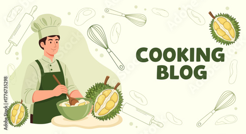 Chef Prepares Durian Cuisine For Cooking Blog Promoting Delicious Culinary Experiences.