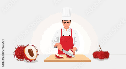 Chef Preparing Fresh Exotic Fruit for Culinary Creation and Food Presentation