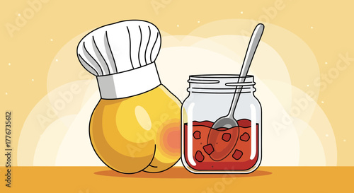 Chef's Culinary Delights: A Whimsical Food Illustration with Jam and Apricot