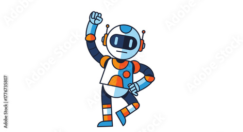 Cheerful Robot Icon In A Dynamic Pose Expressing Enthusiasm And Exuberance