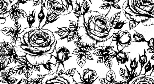 Seamless Hand-Drawn Rose Pattern in Vintage Botanical Style

Black and White Rose Flower Illustration Seamless Background

Floral Line Art Pattern with Roses and Leaves