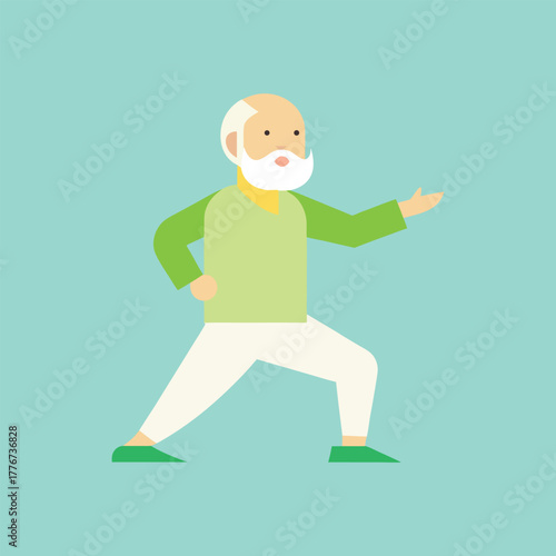 Illustration of an elderly man performing Tai Chi, promoting health and mindfulness for seniors