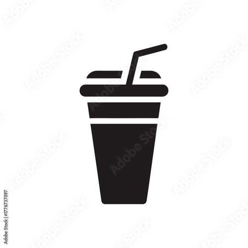Filled glyph icon representing a refreshing beverage in a cup with a straw, perfect for depicting drinks, refreshment, and casual sipping occasions in graphic design and branding
