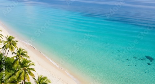 Tropical coastline from above with bright turquoise sea