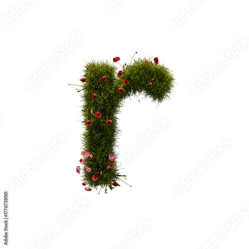 3D alphabetic grass and flower, Christmas wreath letter r lowercase