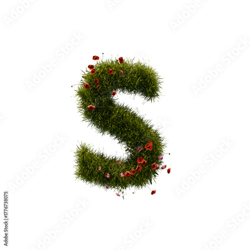 3D alphabetic grass and flower, Christmas wreath letter s lowercase