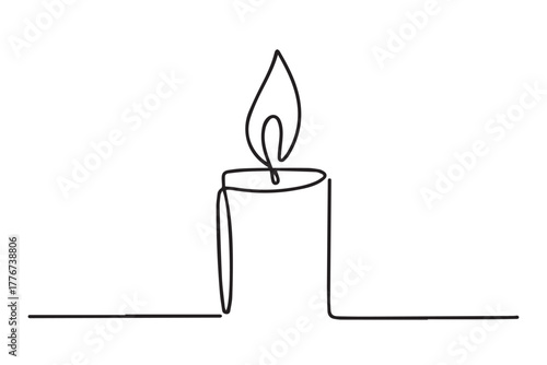 candle continuous line drawing with stylized flame icon