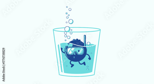 A Cheerful Blueberry Character with Snorkeling Gear Embraces the Refreshing Water