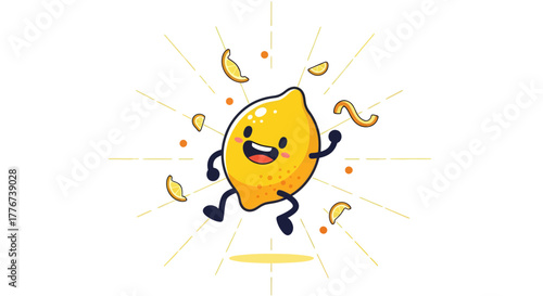 Cartoon Lemon Joyfully Dancing in A Burst of Sunshine and Festive Zest