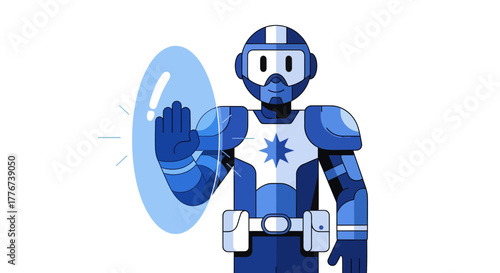 A Futuristic Protector Standing Behind A Protective Energy Field In Modern Art Illustration
