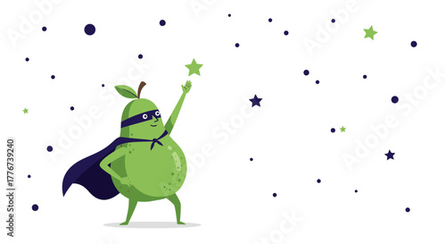A Superhero Pear Reaching For A Star In A Whimsical And Playful Illustration