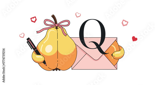 A Whimsical Conceptualization Depicting Love Letters, Sweet Fruit, and Symbolic Elements
