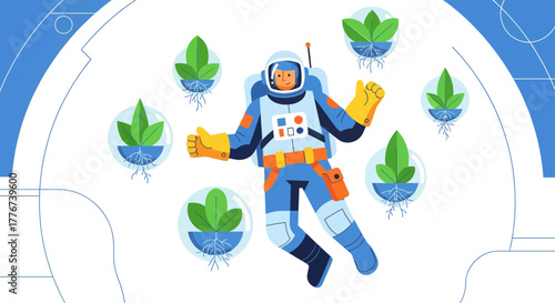 Astronaut in the Cosmos Cultivating Plants for a New Sustainable Ecosystem