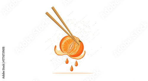 Creative Arrangement Of Mandarin Orange With Chopsticks Conceptual Illustration