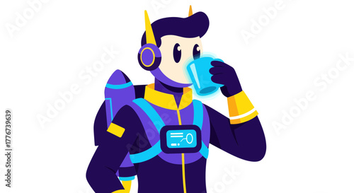Astronaut Relaxing And Sipping From A Glowing Cup During A Break From His Mission